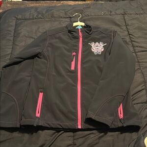 Women's Black and Pink Embroidered Jacket